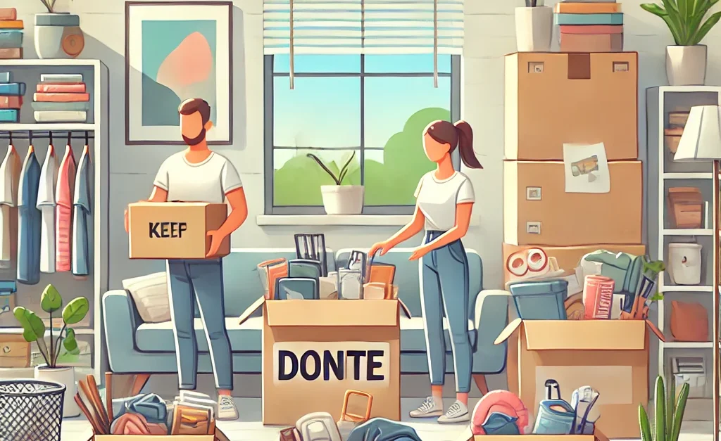 An inviting illustration of decluttering before a move.