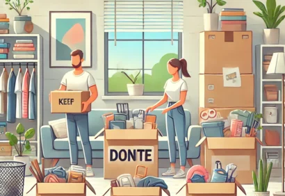 An inviting illustration of decluttering before a move.