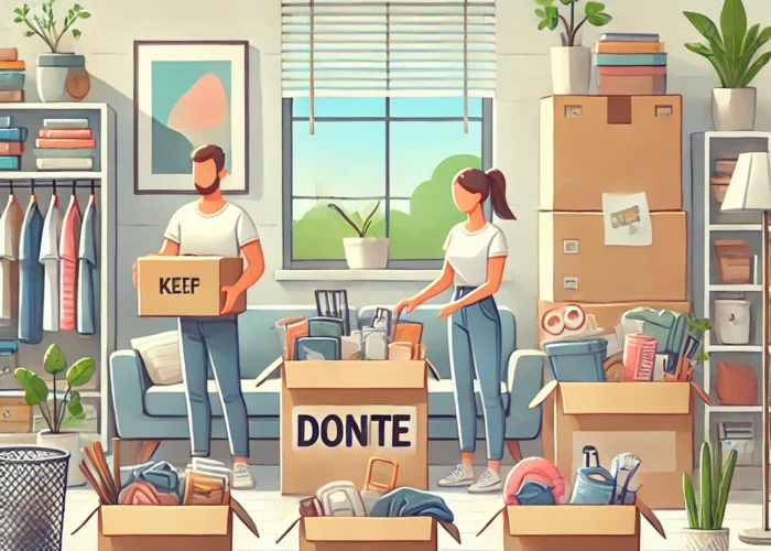 An inviting illustration of decluttering before a move.