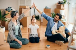 happy family and some boxes around home